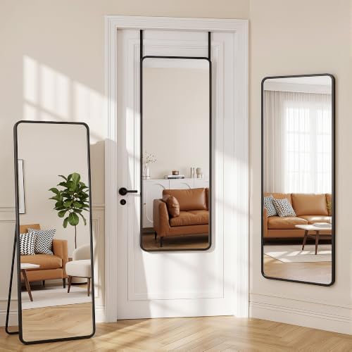 Suidia Full Length Mirror Over the Door&Wall Mounted, 48"x14" Door Mirror with Aluminum Alloy Frame, HD Shatterproof, No-Drill, Hanging Mirrors for Bedroom, Bathroom, Dorm, Closet, Rounded Rect, Black - Image 2