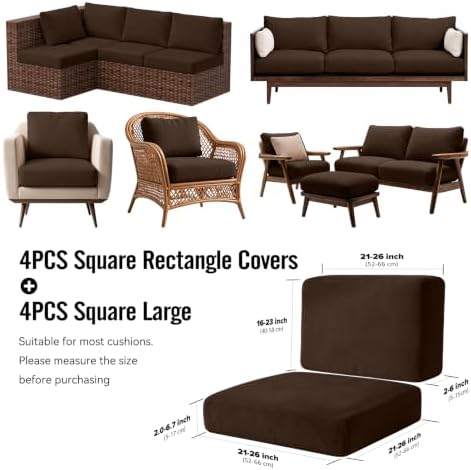 8Pcs Outdoor Cushion Covers, Stretch Patio Furniture Couch Chair Slipcovers - Image 2