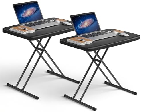 Folding Table 30 Inch -2Pack, Small Desk Adjustable Height TV Tray for Laptop, Couch, Camping - Heavy Duty Utility Foldable Table for Small Spaces, No Assembly Required, Black Granite by FoldingFurniture