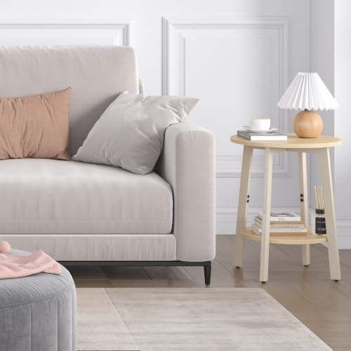 sthmec Side Table, Small Round End Table with Storage Shelf for Small Space, 2-Tier Bedside Table Sofa Couch Table, Round Accent Table Nighstands for Living Room, Bedroom, Natural - Image 6