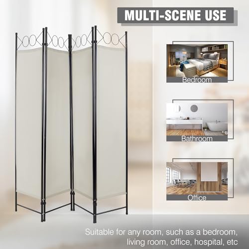4 Panel Room Divider 6FT Steel Frame Screen Folding Privacy Divider Freestanding Partition for Home Office Bedroom (Beige) - Image 6