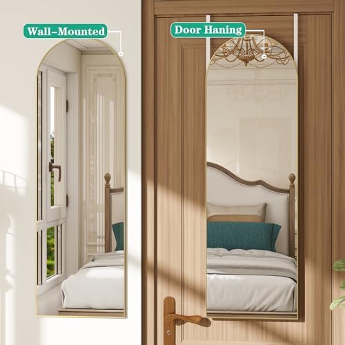 Over the Door Mirror Full Length,48"x14"Door Hanging Mirror Full Length Arch Mirror,Behind the Door Wall Mirror,Back of Door Mirrors for Closet Bedroom Living Room (Gold) - Image 2