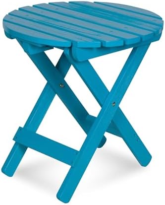 Shine Company Round Wooden Folding Solid Wood Side Table, Outdoor Adirondack Small Patio Table, Aqua by ShineCompany