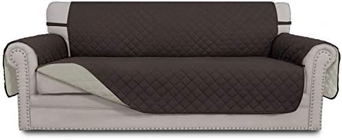 Easy-Going 4 Seater Sofa Slipcover Reversible Sofa Cover Water Resistant Couch Cover with Foam Sticks Elastic Straps Furniture Protector for Pets Children Dog Cat (XX-Large, Chocolate/Beige) by Easy-Going