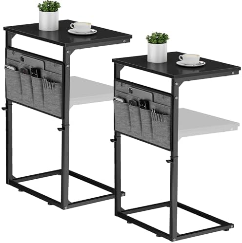 Vagusicc C Shaped End Table, Set of 2 Tall Side Table for Couch, Adjustable Height Small Couch Side Table for Small Spaces, End Table Slide Under Sofa Table TV Tray Arm Table for Living Room, Black by Vagusicc