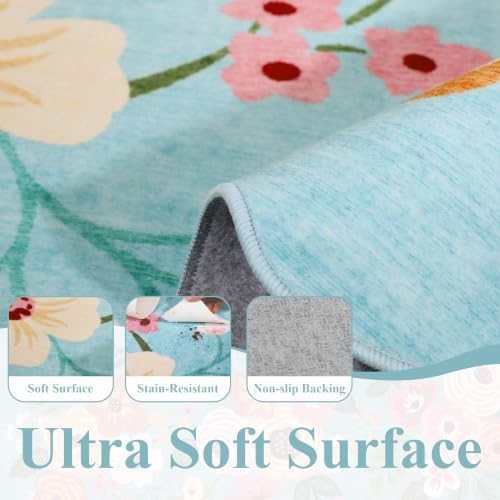 DUKINO 6x9 Area Rugs, Floral Washable Rug for Living Room Non Slip, Teal - Image 7
