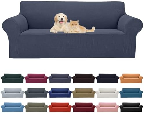 Cupuamon 2026 New Stretch Oversized Sofa Slipcovers Couch Sofa Cover for 4 Seater Furniture Protector Covers with Elastic Bottom Jacquard Fabric Small Checks for Pets, Kids - Charcoal by Cupuamon