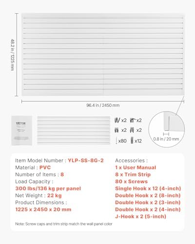 VEVOR Slat Wall Paneling, 8 x 4 ft, PVC Garage Slatwall with Accessories, White Slat Wall Easy-to-Install Adjustable Slatwall Panel with Coupling Structure & DIY Cutting, Fits for Storage & Display - Image 7