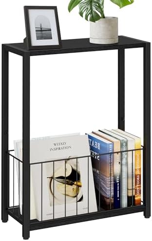 Homleke Narrow Side Table with Magazine Holder, Skinny End Table by Homleke