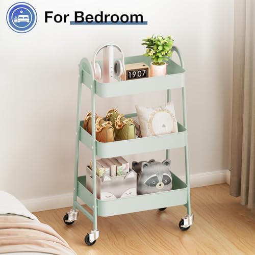 OLIXIS Metal 3 Tiers Rolling Storage Utility Cart with Lockable Wheels - Image 6