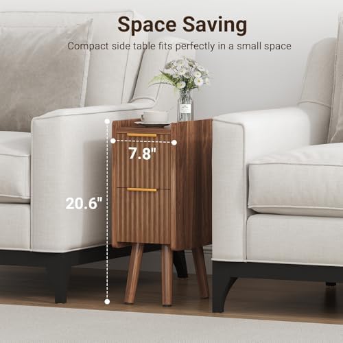 7.9" Narrow Fluted Nightstand Set of 2, 20.6" H Small Side Table, Walnut - Image 4