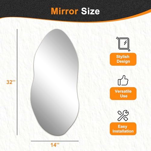 Delma Irregular Wall Mirror, 32"x14" Slim Vertical Wavy Design - Image 3