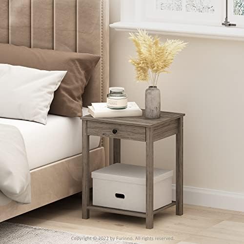 Furinno Classic Side Table with Drawer, 1 Pack, Rustic Oak - Image 2