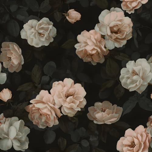 CRE8TIVE Dark Floral Wallpaper Peel and Stick Vintage Non‑Woven Wallpaper | 12"x118" Moody Rose Floral Wallpaper for Bedroom, Removable Self Adhesive Botanical Wall Mural for Bathroom Cabinets Drawers by CRE8TIVE
