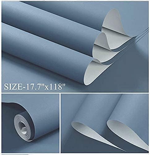 Dimoon 236''x23.6'' Blue Peel and Stick Wallpaper Contact Paper Modern Self Adhesive Wall Paper Removable Renter Friendly Textured Solid Color Shelf Cabinet Vinyl Roll (236''x23.6'',Blue Grey) - Image 2