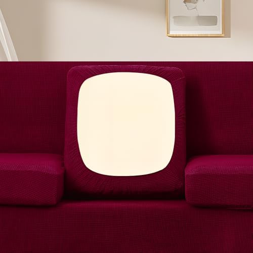 U-NICE HOME 3 Pieces Stretch Couch Cover Sofa Slipcover, Burgundy - Image 3
