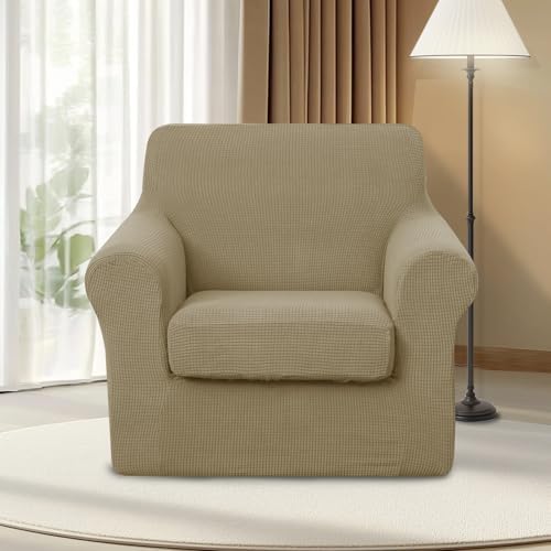 U-NICE HOME 2 Pieces Chair Covers Stretch Chair Slipcover, Sand - Image 2