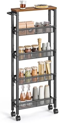 VASAGLE 5-Tier Slim Rolling Storage cart with Wheels, 5.1 Inches, Metal by Unknown