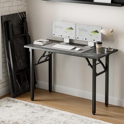 Frylr Small Folding Computer Desk – Portable 44.3 Inch Foldable Laptop Table, Collapsible and Compact for Easy and Fast Setup, Lightweight for Small Spaces, Home Craft and Study Use, Marble Greige by Frylr