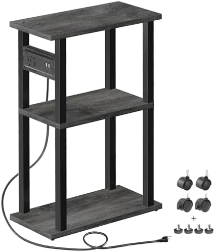 TUTOTAK Small Narrow Side Table with Charging Station, Skinny End Table by ChoosetutotakFurnitureBuildYourCozyHome