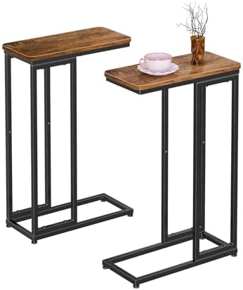 Simple Trending C Shaped Side Table, End Table Set of 2, Sofa Couch Table TV Tray for Living Room, Small Space, Rustic Brown by SimpleTrending