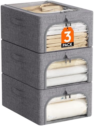 Lifewit 25L Clothes Storage Bins with Metal Frame for Closet, 3 Pack by Lifewit