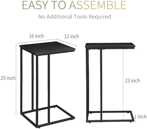 C Shaped Side Table Set of 2, Skinny Sofa Table for Sofa and Bed, Couch Tables That Slide Under, Small End Tables for Living Room, Bedroom or Small Spaces, Black - Image 3