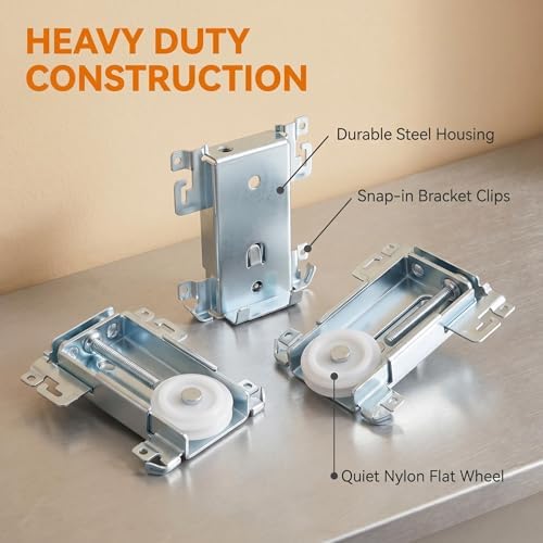 4 Pcs Newly upgraded 1-7/16 Inch Sliding Mirror Closet Door Roller Assembly – Steel-Framed Bottom Roller Replacement with Nylon Flat Wheels for Mirror Wardrobe Doors – Smooth & Quiet Operation - Image 3
