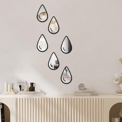 1 Set 6pcs Teardrop Mirror Wall Stickers, Self Adhesive Decorative Mirror Tiles, 5.9 x 3.5 Inch Water Drop Wall Mirror Decor for Bedroom Bathroom Living Room Entryway Modern Boho Accent - Image 6