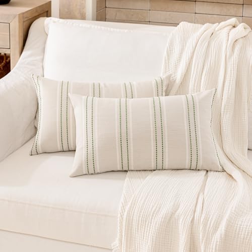 Hckot Striped Throw Pillow Covers 12x20 Set of 2 Grass Green Pillow Covers - Image 2