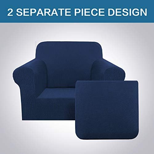 H.VERSAILTEX High Stretch 2-Piece Armchair Cover/Sofa Chair Covers/Slipcover Furniture Protector for Chairs, Made of Rich Textured Spandex Small Checks Knitted Jacquard Fabric (Chair, Navy) - Image 3