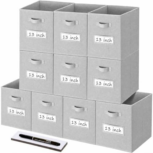Storage Bins,13" Cube Storage Bin with Labels,10pcs,Light Grey by Anyoneer