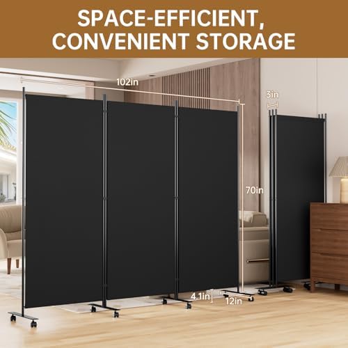 Room Divider 102'' Wide Folding Room Divider Panel with Wheel,Upgraded Base - Image 5