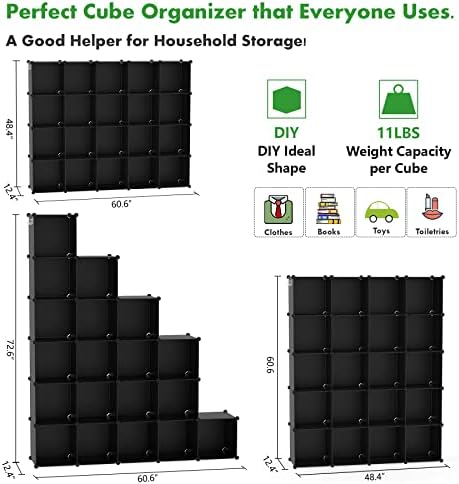 C&AHOME 20-Cube Shelf, Plastic Cube Storage Organizer, DIY Bookshelf Black - Image 2