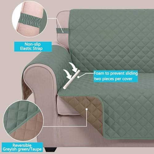 U-NICE HOME Large Sofa Cover Reversible Couch Cover, Greyish Green/Taupe - Image 3
