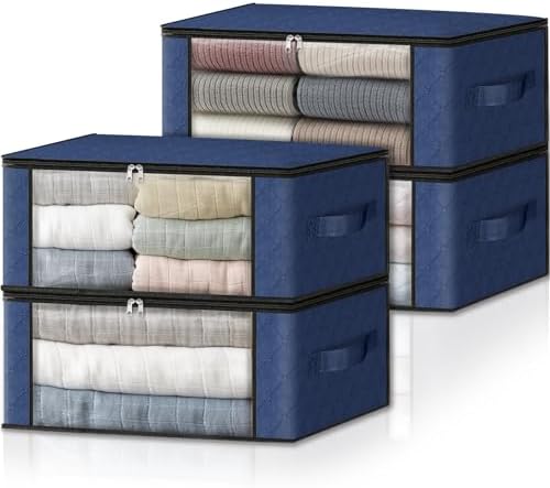 HomeHacks 4-Pack Clothes Organizer Storage Bags, 35L Storage Bins, Blue by HomeHacks