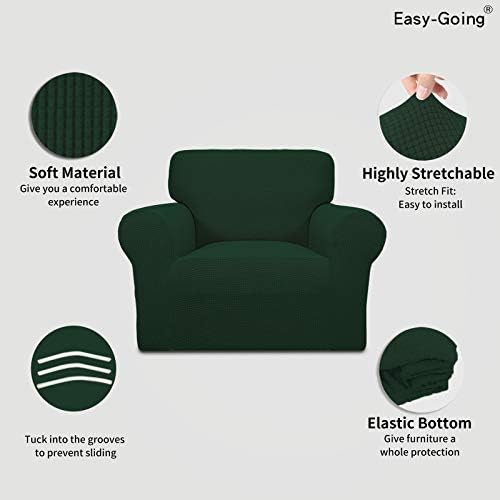 Easy-Going Stretch Chair Slipcover with Arm Washable Dark Green - Image 4