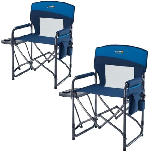 2 Pack Camping Directors Chair with Side Table & Breeze Mesh Backrest by DMHOUTDOORS