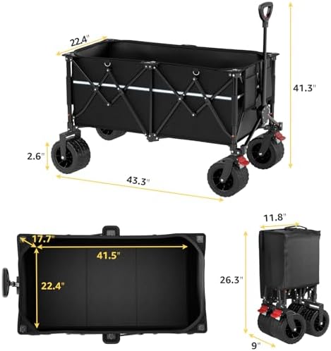 ROSONG Collapsible Wagon Cart with Wheels Foldable - Folding Utility Heavy Duty Wagons Carts for Grocery Sports Garden Shopping Camping Wheelbarrows (Black, 260L) - Image 6