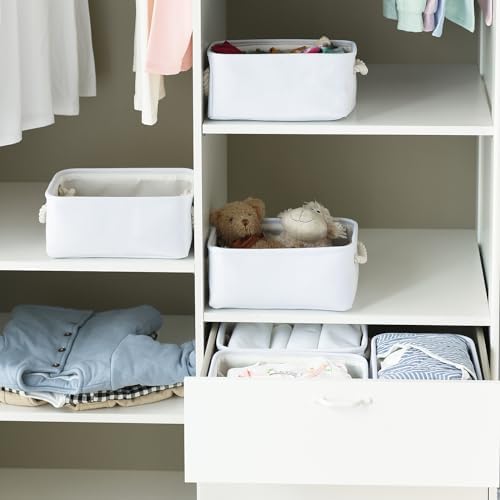 TheWarmHome Storage Basket for Organizing - Small 6 Pack 11.8x7.8x5.2 inch Gifts for Empty with Rope, Fabric Storage Cubes for Decorative Cloth Dog Livehome (White) - Image 3