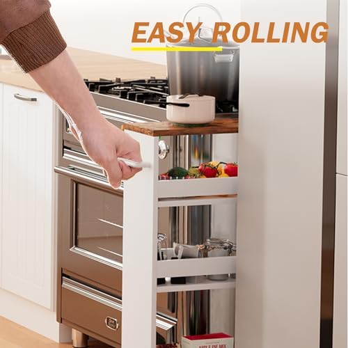TEAMIX Slim Rolling Storage Cart, Wood 4-Tier Narrow Kitchen/Laundry Cart - Image 3