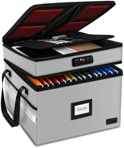Fireproof File Oganizer with Lock, 2 Layer Fireproof Document Box Storage by Laktru