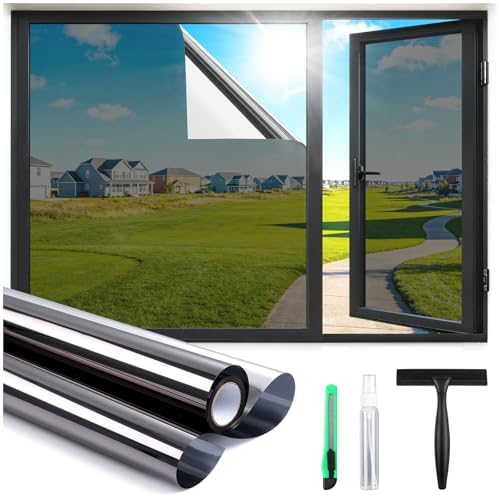 Haton One Way Window Tint for Home with Tools, Black-Silver 17.5" x 157.4" by HatonHomeDecor