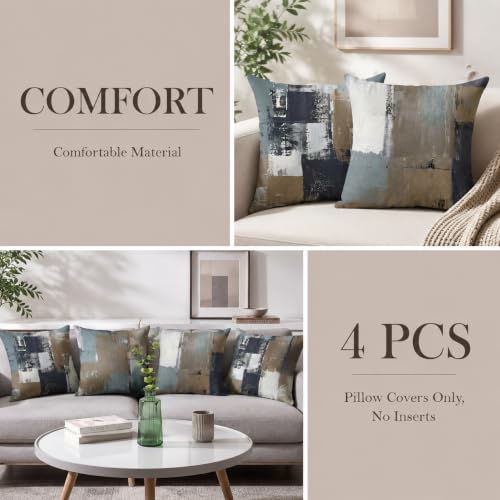 Brown Grey Abstract Throw Pillow Covers 16x16 Set of 4 - Image 6