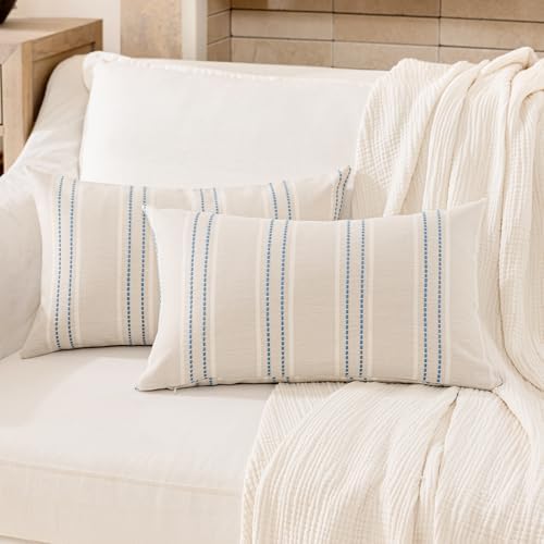 Hckot Striped Throw Pillow Covers 12x20 Set of 2 Lake Blue Pillow Covers - Image 2