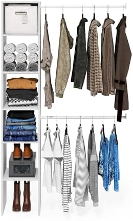 Furinno FANO Closet Organizers and Storage, 5-Tier Closet Storage Organizer with 2 Hanging Bars, Wardrobe Closet Shelf Towers, Adjustable Shelves, for Wardrobe, Bedroom, Living Room, White - Image 5