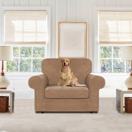 WEERRW Velvet Stretch 2 Pieces Chair Sofa Slipcovers Washable, Light Brown - Image 2