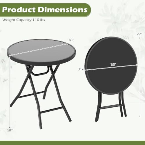 GIANTEX Folding Side Table w/Tempered Glass Tabletop & Metal Frame Set of 2 - Image 3