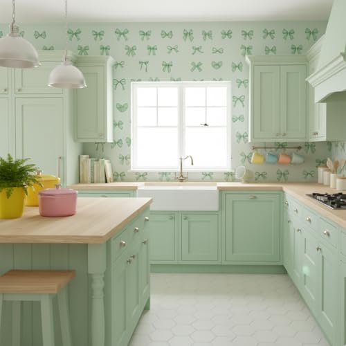 60Pcs Watercolor Bowtie Wall Stickers - Coquette Aesthetic Vinyl Decals for Room Decor in Light Pink, Sky Blue, Mint Green, Lavender Peel and Stick Nursery, Bedroom, Kindergarten Wall Art (Green) - Image 5