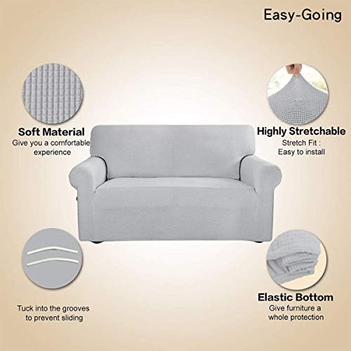 Easy-Going Stretch Loveseat Couch Covers Washable Silver Gray - Image 3